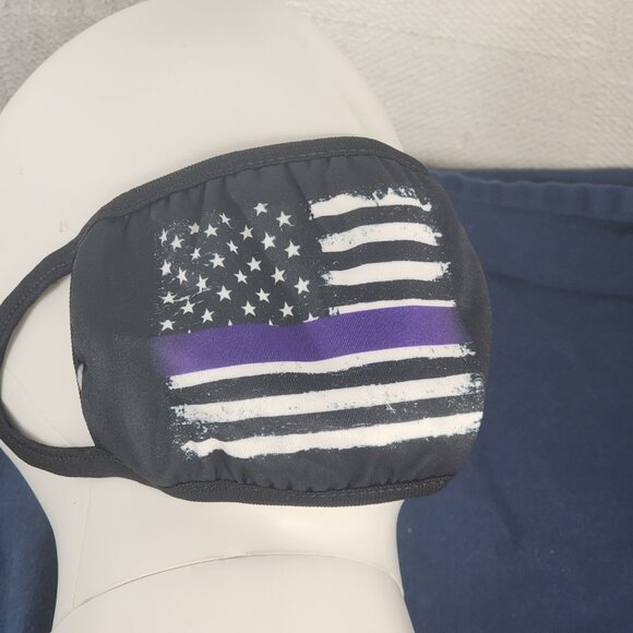 Purple White and Black Police Blue Line American Flag Light Reusable Face Mask - Picture 4 of 16